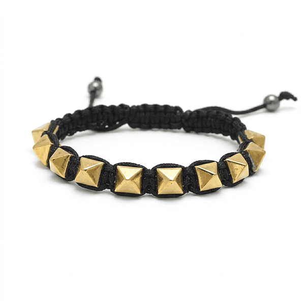 Golden Pyrite Pyramid (Coated Hematite) Braided Bracelet