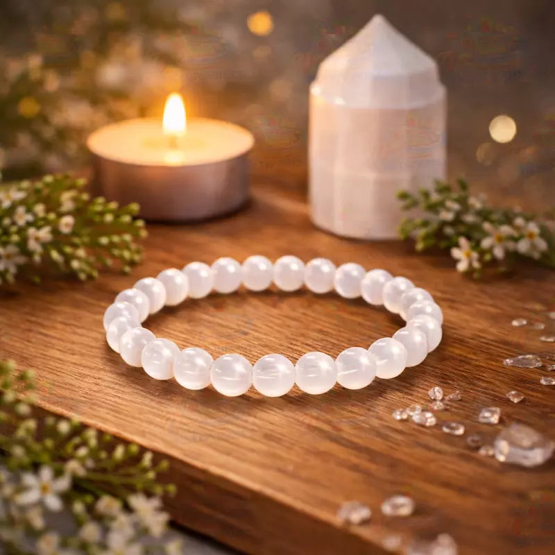 Natural Cat Eye White Selenite Bracelet